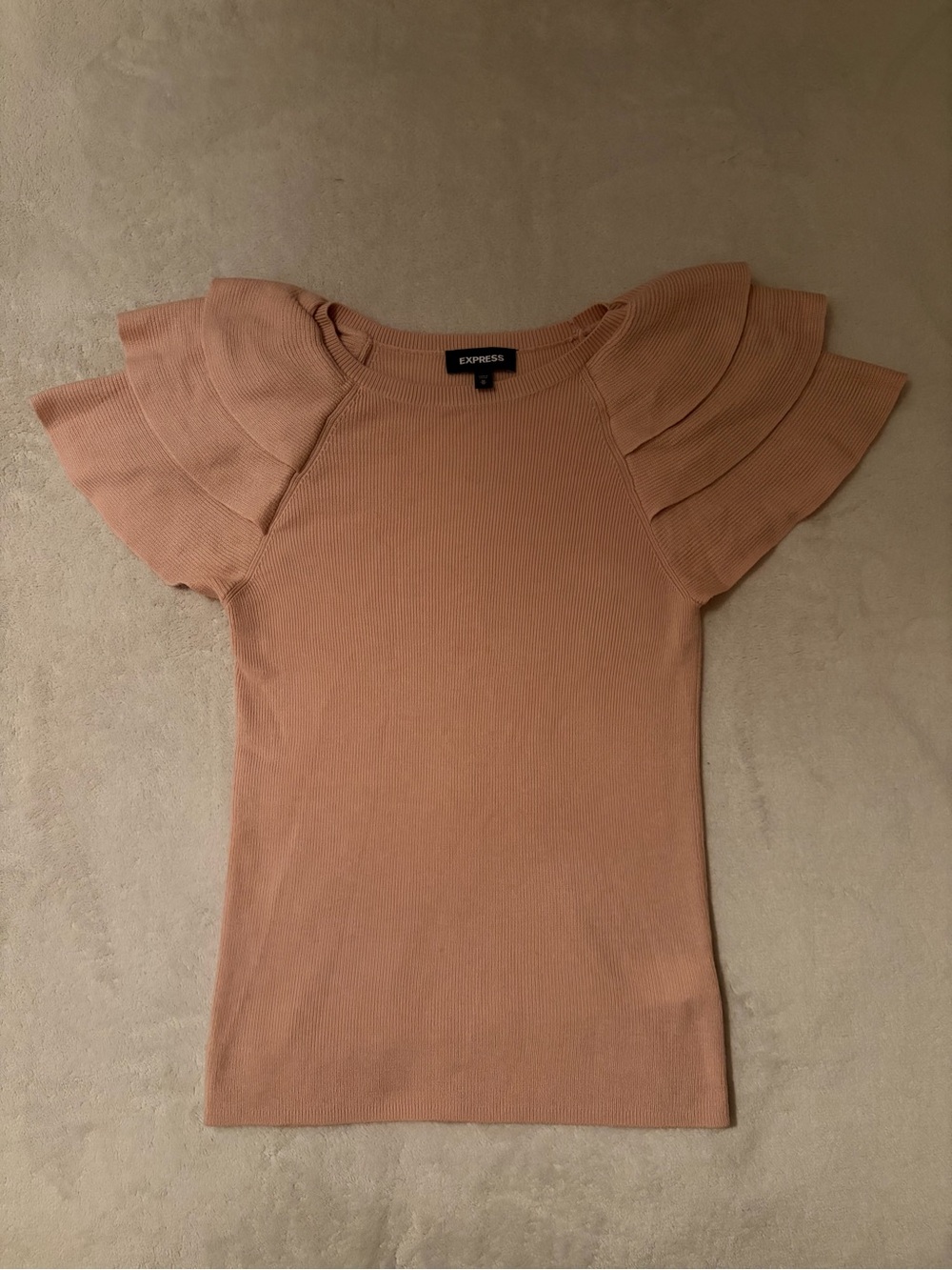 Express Pink Ribbed Ruffle Sleeve Top Size M